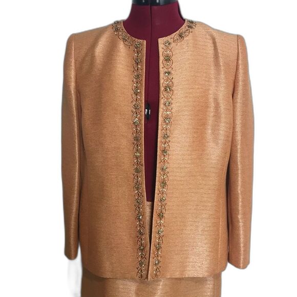 Kasper Skirt Suit Women's Size 6 Peach Metallic 2-Piece Set Skirt & Blazer - Picture 3 of 11
